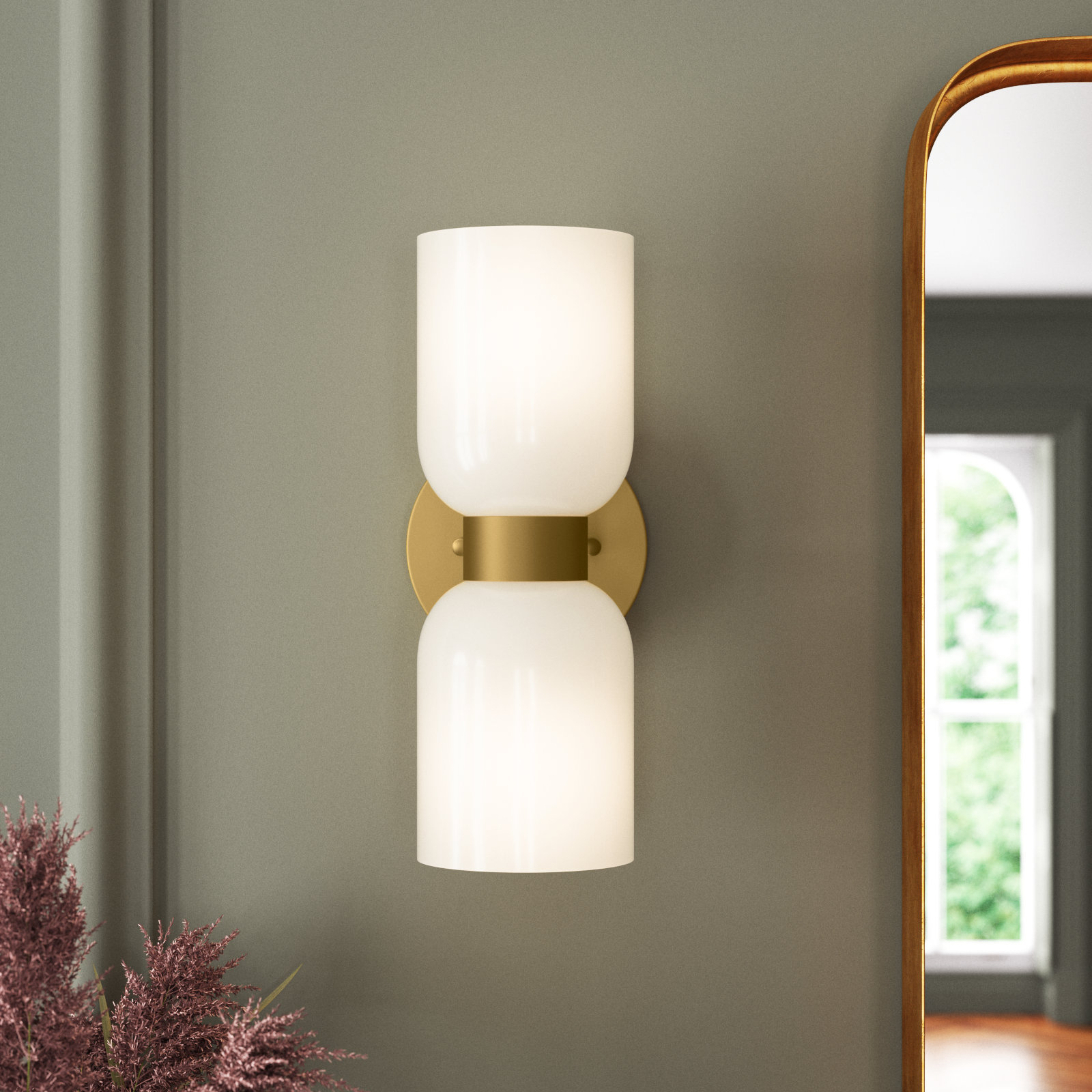 Eugenie 2-Light Steel Dimmable Gold Armed Sconce, Brushed Gold, White