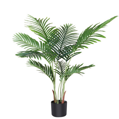 Palmier artificiel Adcock en pot noir, plante de palmier Areca vert résistant aux rayons UV pour la décoration intérieure et extérieure