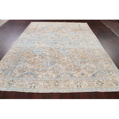 Tapis de la laine beige 9 pi 5 po x 13 pi 7 po one-of-kind à la main noué la années 1950 : bakhtiari
