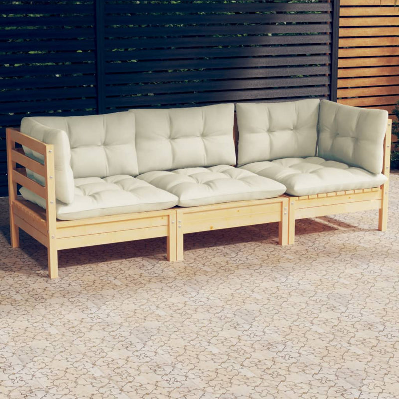 Tonye 25'' Wide Pine Patio Sofa with Cushions, Cream, Cream