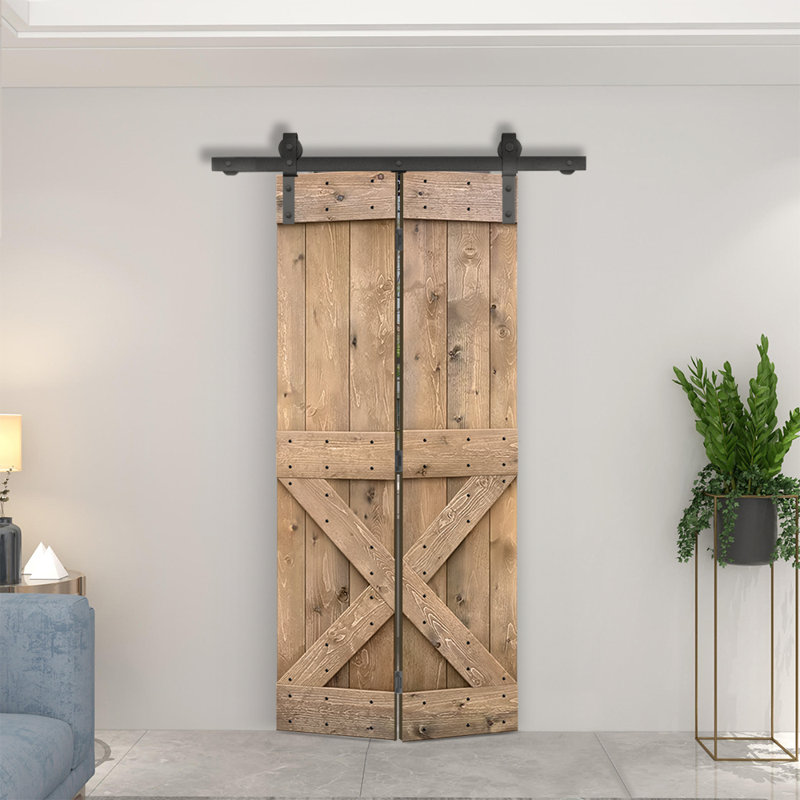 Porte pliante en bois massif 84 po 84 po, Brun clair, 36 po x 84 po