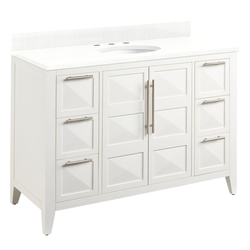 Meuble-lavabo 48 po avec lavabo encastré Holmesdale, Quartz blanc plume, Blanc brillant