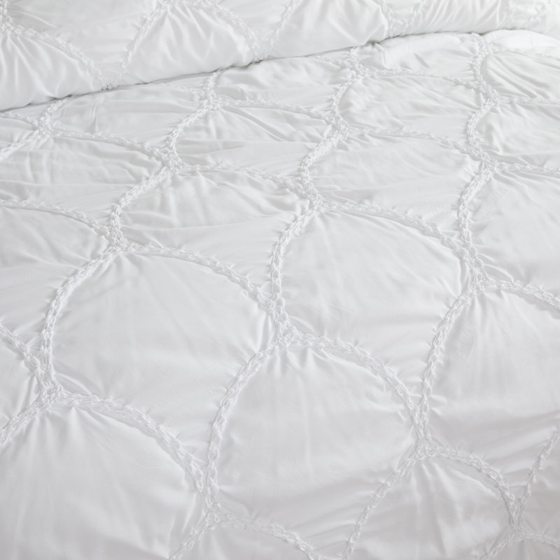 Ensemble d'édredon brodé en microfibre, Blanc, Édredon simple + 1 taie décorative pour lit simp