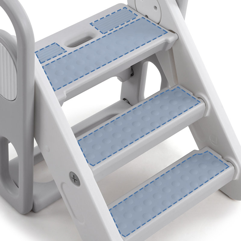 Tabouret réglable pour enfants de 7,3 po de largeur, panneau rotatif à 270 °, structure antidérapante triangulaire, tour debout en PEHD certifié PCC, assemblage sans outil pour un usage domestique, gris