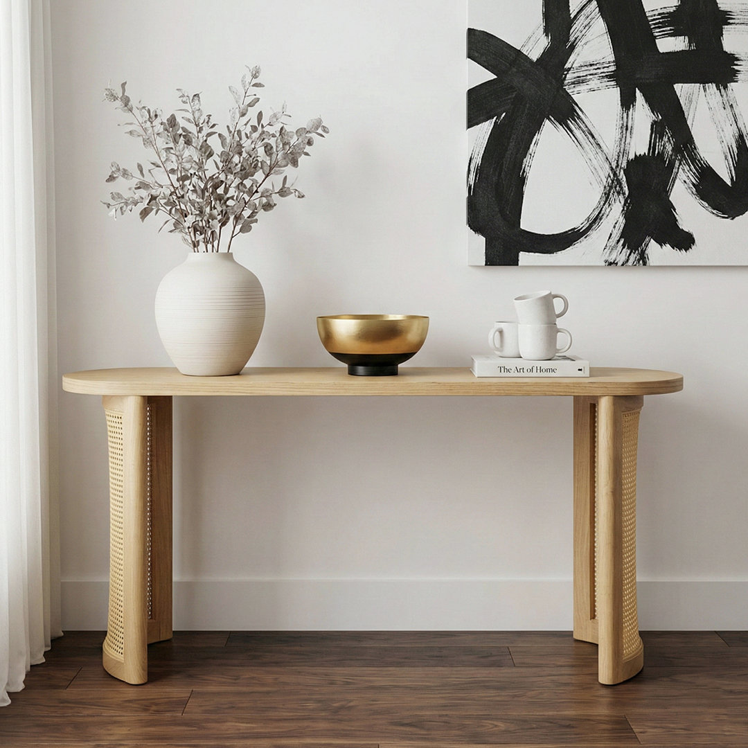 Ankit 60" Solid White Oak  Rattan Console Table Bay Isle Home™ 