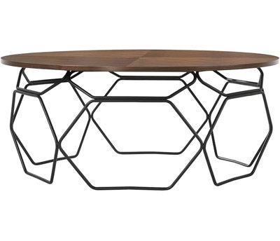  Cosmo Walnut Veneer Coffee Table Black Metal Base Modern
