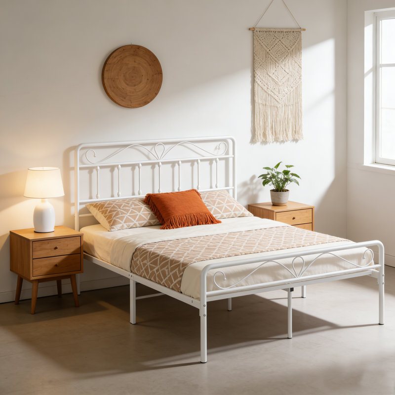 Metal Platform Bed, Full , White