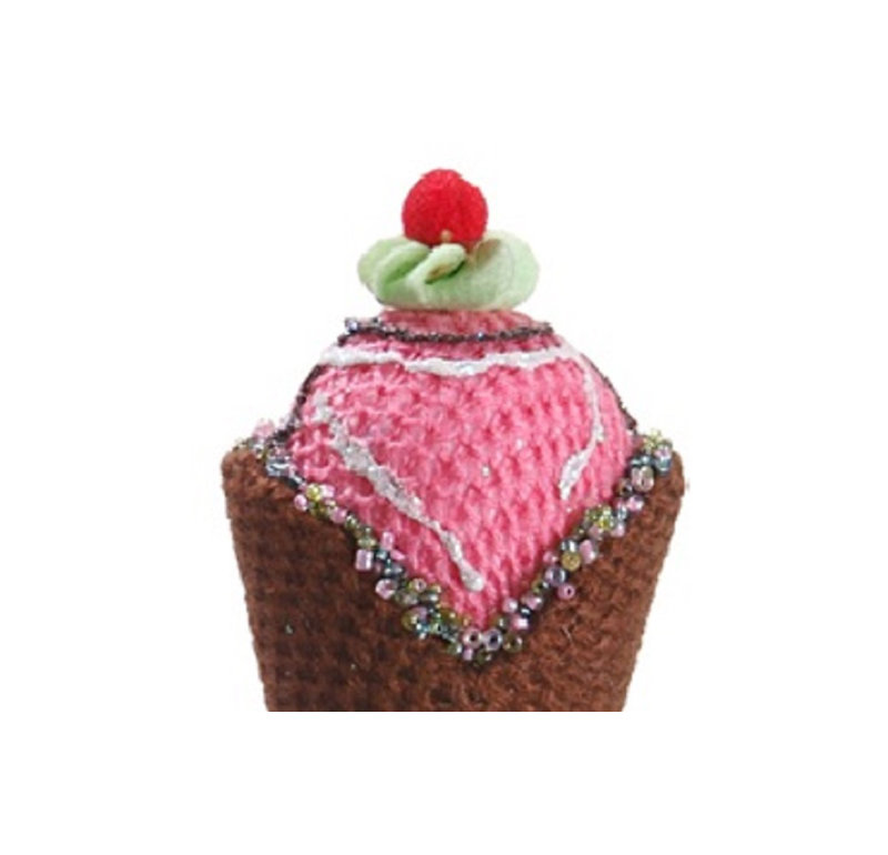 Ornement de Noël 6 po en forme de crème glacée brune et rose à fraise