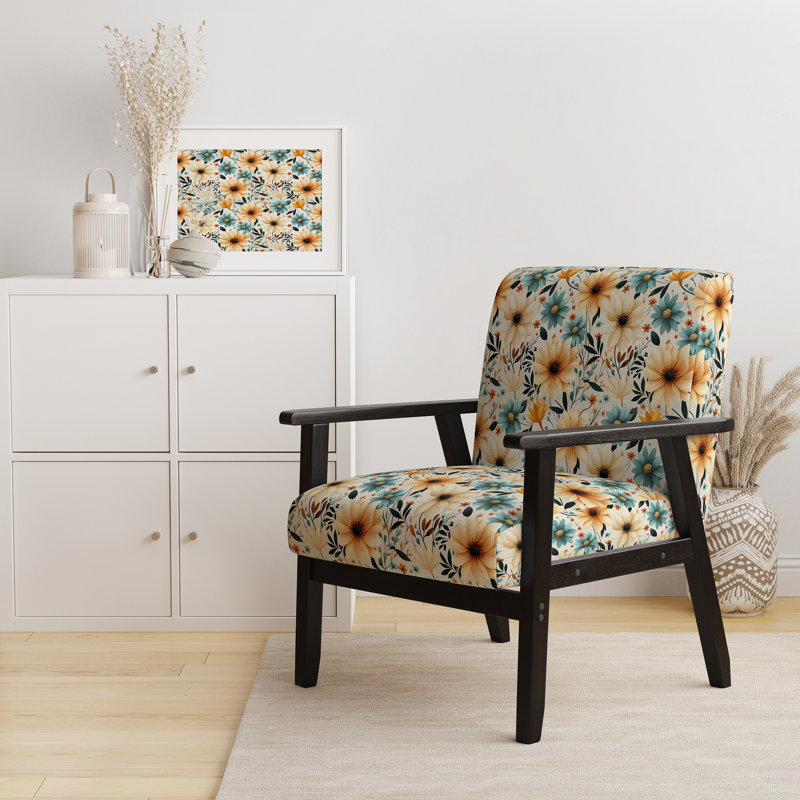 Fauteuil d'appoint en velours D, Jardins floraux rétro bleus et beiges I