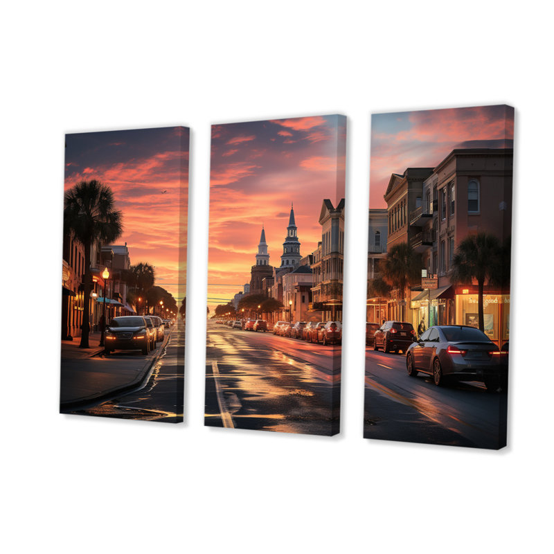 Charleston Beautiful Cityscape IV on Canvas, reproduction de 3 pièces, H 28 po x l 36 po x P 1 po