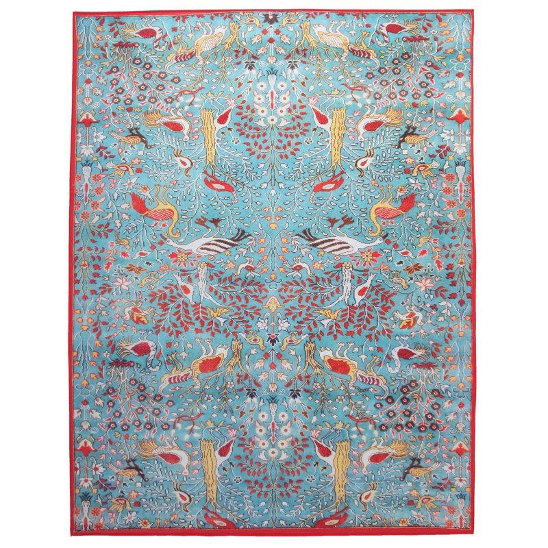 Modern Blue Bird Machine Washable Area Rug with Built-in Padding & Non-Slip Backing, Rectangle 8' x 10'