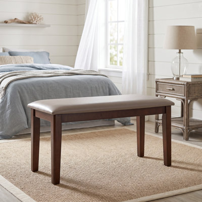 Banc minimaliste en bois d'hévéa massif avec coussin en tissu respirant doux pour la salle à manger, l'entrée ou la chambre à coucher