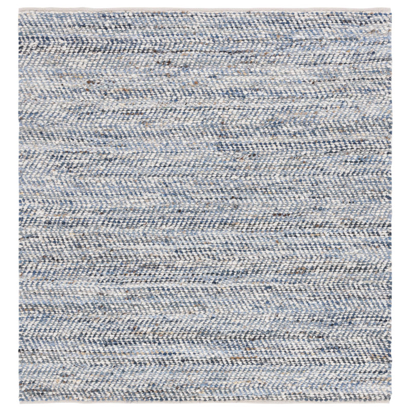Denisia Flat Weave Wool/Cotton Chevron Rug in Blue/Light Gray, Square 6'