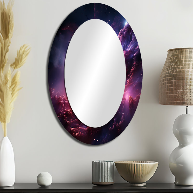 Abstract Purple Galaxy Storm I - Pink Modern Oval Wall Mirror, 36" x 24"