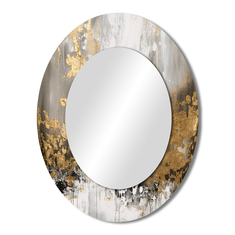 Gold and White Abstract - White Oval Wall Mirror Decor, 43" x 33"