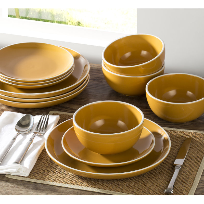 12 Piece Dinnerware Set, Service for 4, Yellow