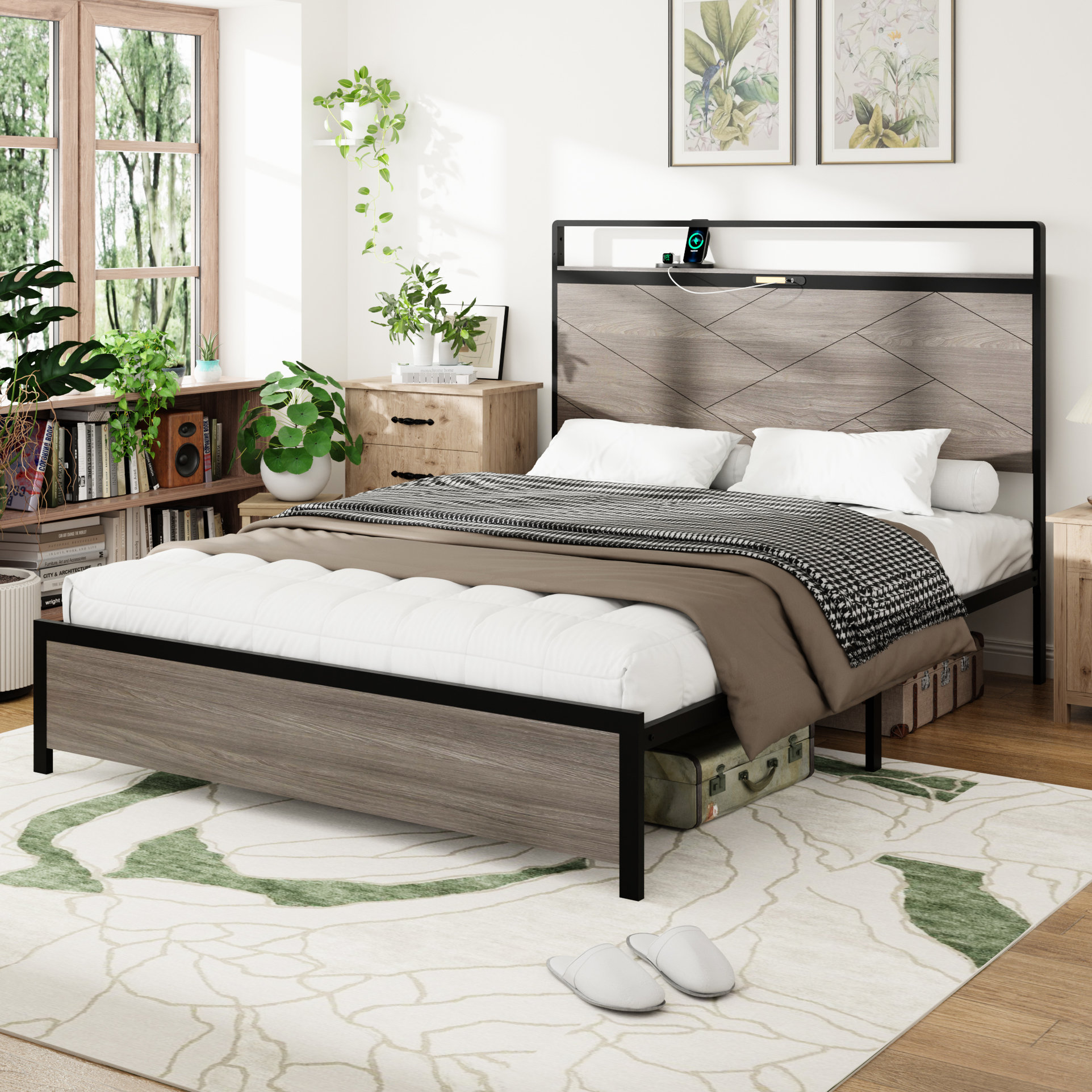 small metal frame , metal base , metal rectangle ,... Latitude Run® Full Size Bed Frame, Metal And , With Storage, Led ...