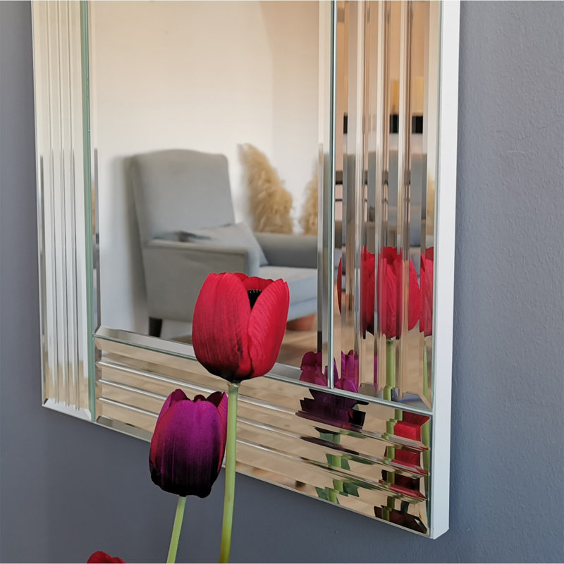 Miroir mural moderne argent moderne, 15,7 po x 47,2 po | 100% panneau de fibres à densité moyenne, réglable horizontalement et verticalement | Conception élégante, parfaite pour la décoration intérieure, le vestibule ou la salle de bain | Montage mural facile, assemblé et prêt à l'emploi