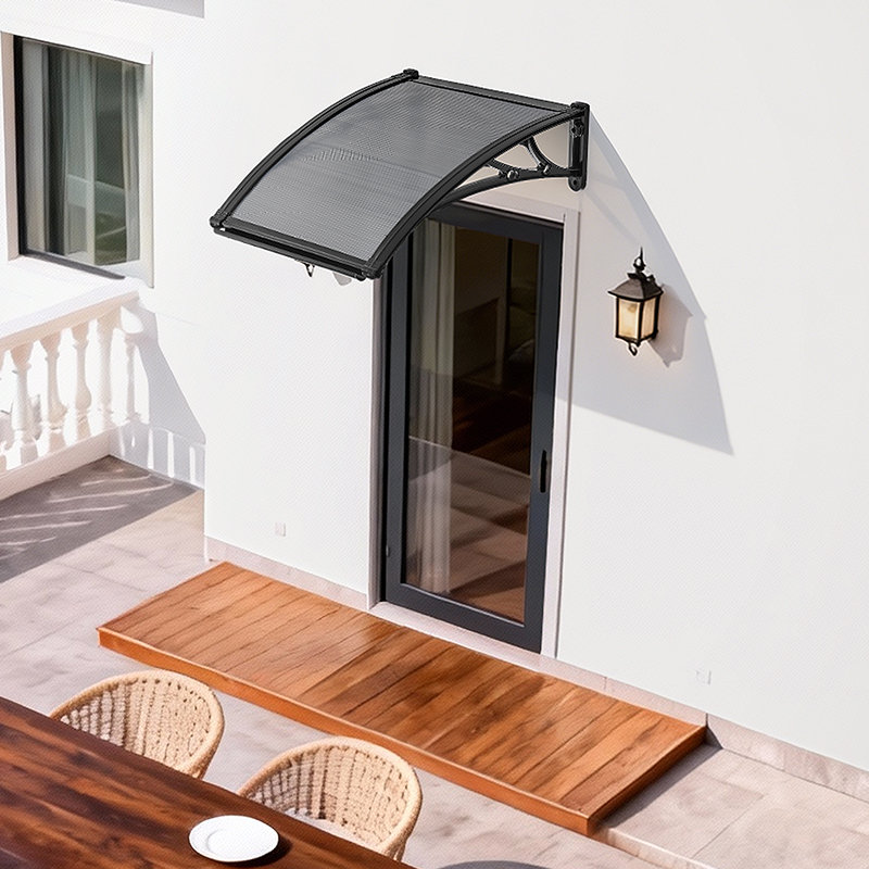 Awnings for Door Entrance, 24 x 24 in, Exterior Front Door Window Awnings with Drainage & ABS Bracket, Rain Snow Sun Protection, Overhang Polycarbonate Door Canopy for Porch Patio, Smoky Gray