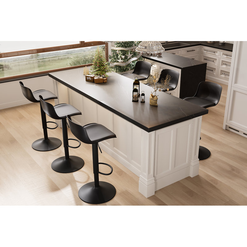 Harjyot Modern Swivel Adjustable Height Bar Stool with Backrest Footrest for Kitchen Island Bar Counter, Black, 2