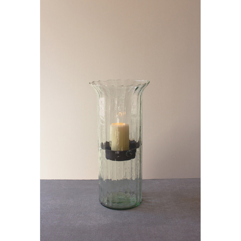 Bougie cylindrique en verre nervuré avec insert rustique - grand, H 19 po x l 7 po x P 7 po