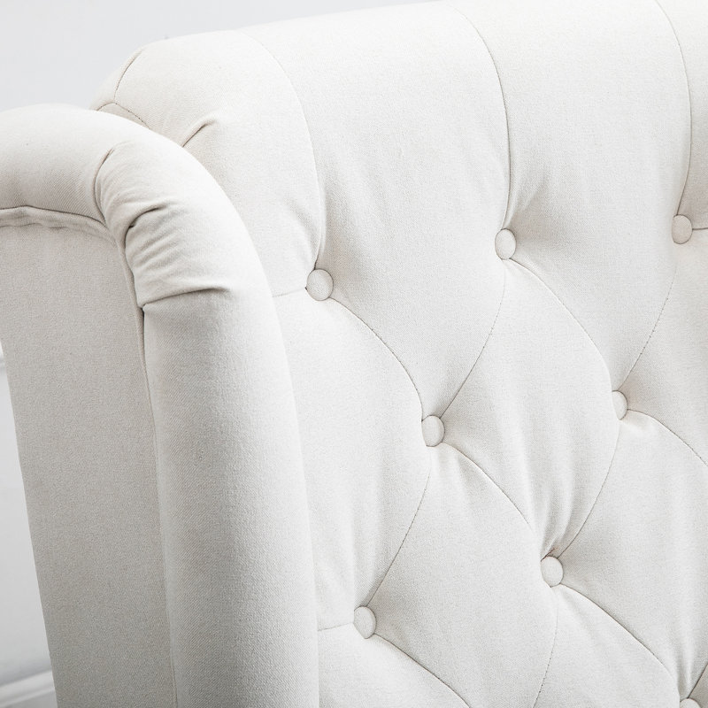 Élégant fauteuil, blanc crème, rehausse l'esthétique de la pièce - Fauteuil à boutons de couleur, pieds carrés, pour la vie