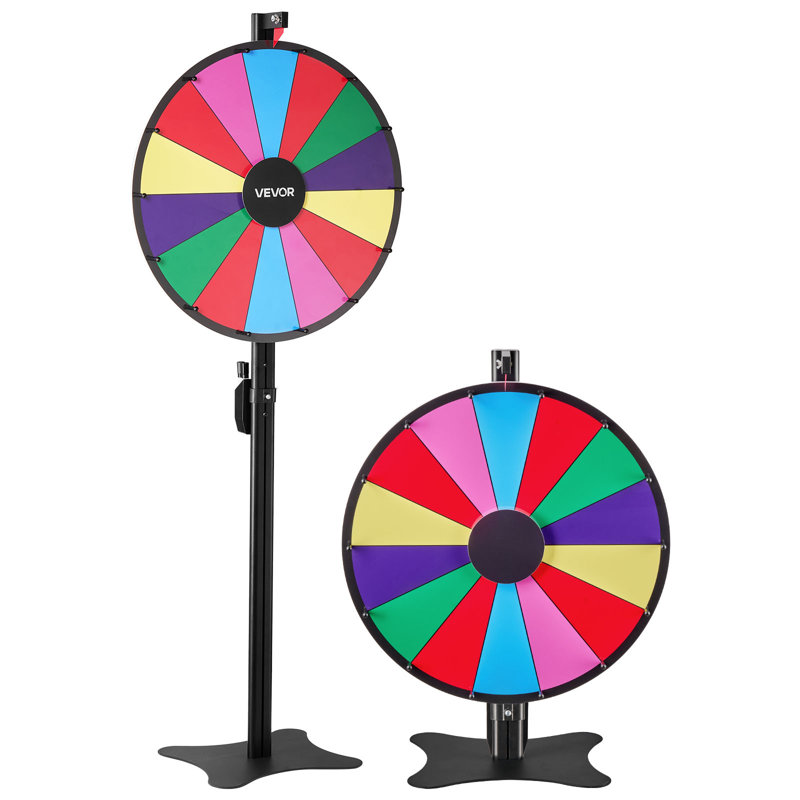 Roue de 24 pouces, 14 roues pivotantes avec support, roulette Win Fortune à hauteur réglable avec 2 marqueurs, 6 couleurs, assemblage facile, pour le Carnaval de la fête