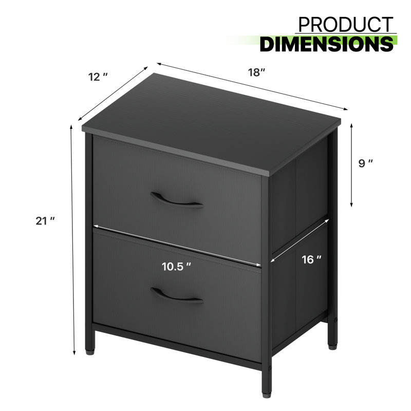 Table de chevet à 2 tiroirs en tissu pour chambre à coucher, vestibule et salon Yesmin, Noir