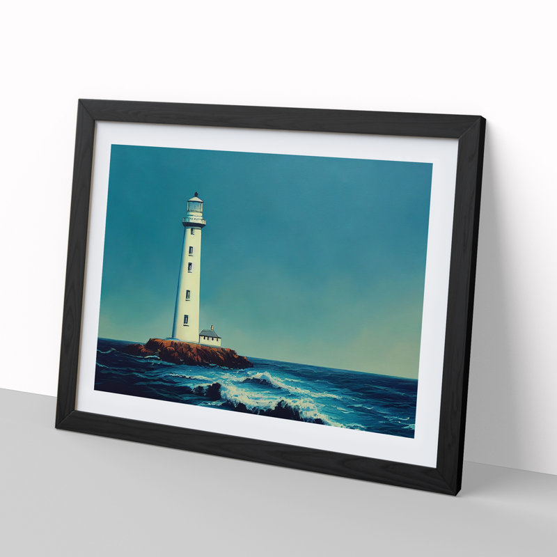 Captivating Lighthouse - Single Picture Frame Print, 46cm H x 64cm W x 2cm D, Black