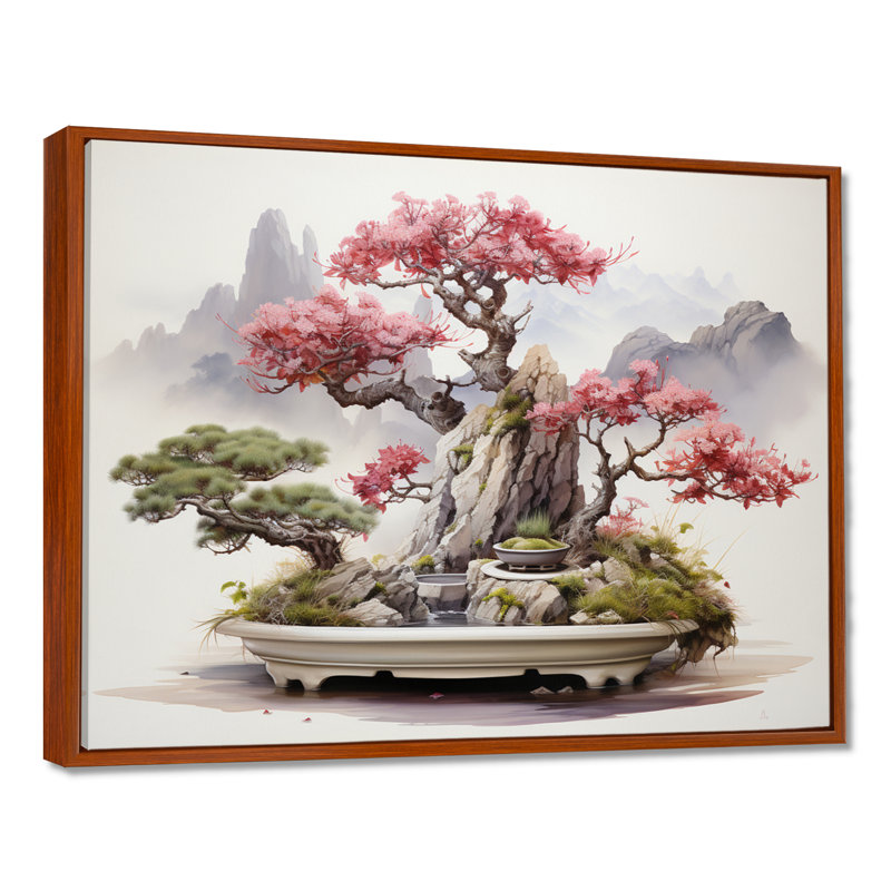 Art asiatique, bonsaï sagesse V - Art asiatique, décoration murale, H 16 po x l 32 po x P 1 po, Cadre flottant brun