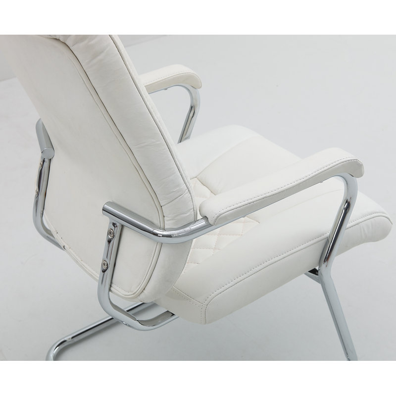 Chaise d’appoint en cuir véritable Rockett, Ivoire blanc, Acier inoxydable poli