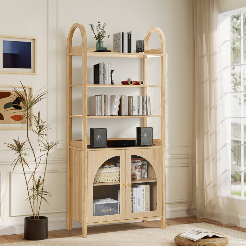 71'' H Arched 6-Tier Storage Bookcase, Natural