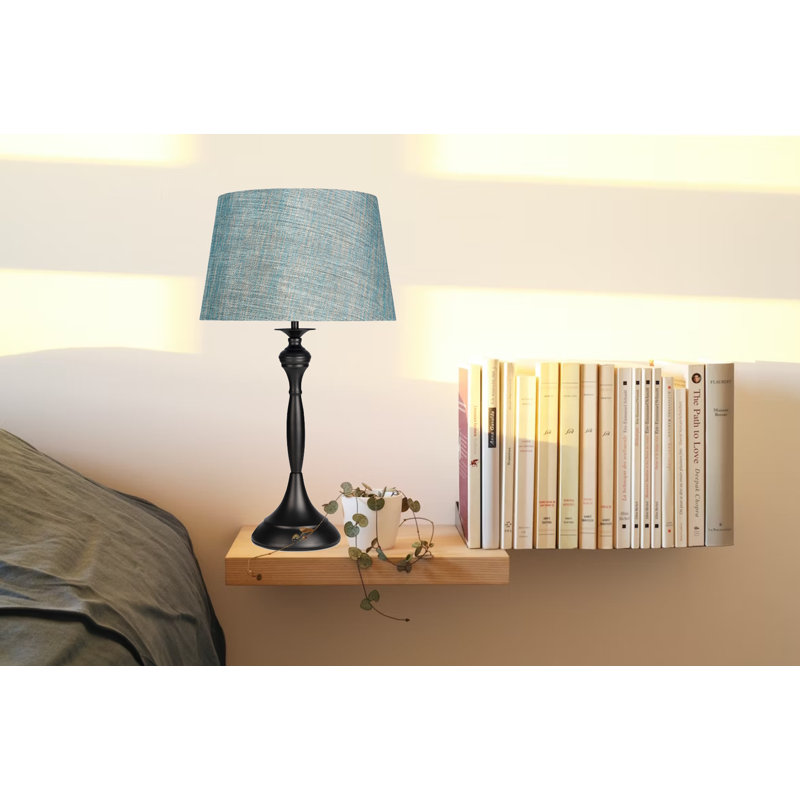 Antibes Candlestick Style Metal Table Lamp, Black Base/Blue Shade, 55cm H x 30cm W x 30cm D, Black