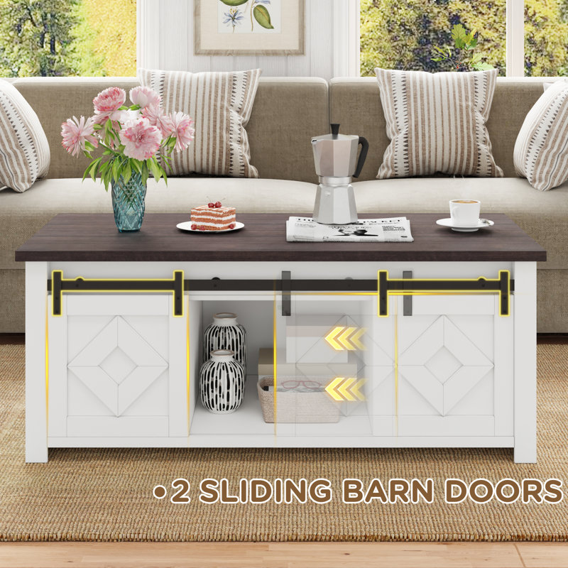 Farmhouse Lift Top Coffee Table With Storage & Sliding Barn Doors