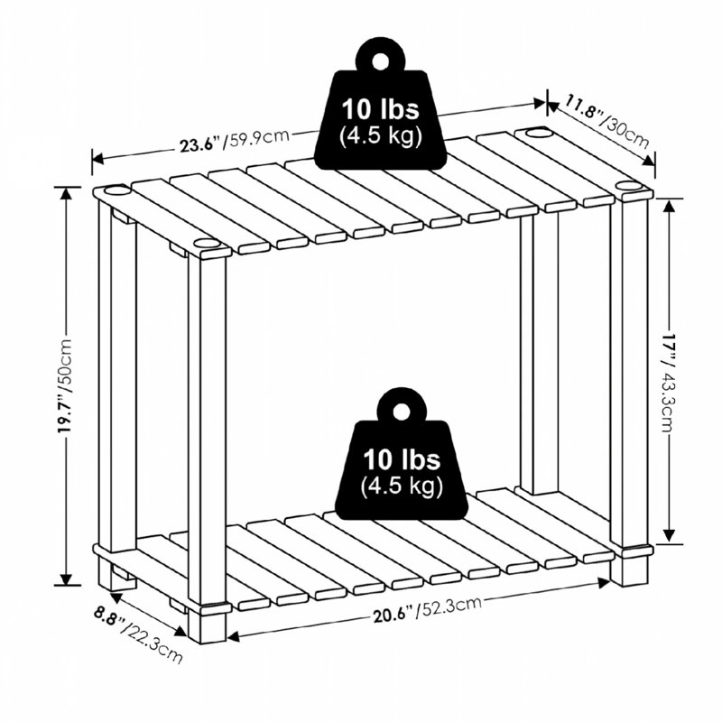 2-Tier Large Rectangle Plant Shelf, Side Table with Square Poles, for Patio