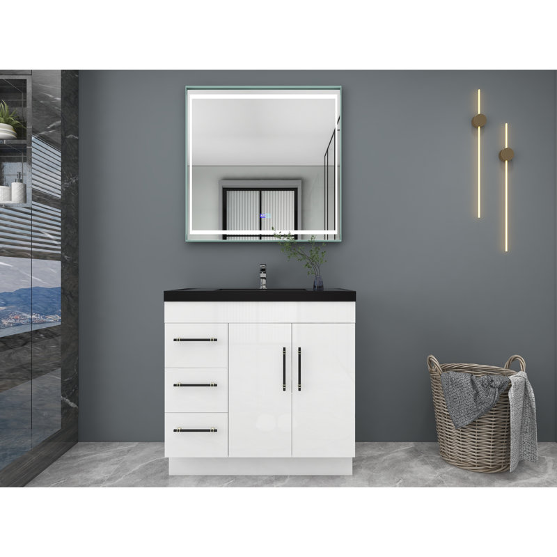 Ensemble de meuble-lavabo simple 36 po Camora, Blanc ultrabrillant, Noir mat