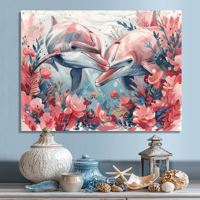 Pépinière de dauphins dansants gris et gris créatures de la mer - Créatures marines, H 12 po x l 20 po, Métal métal