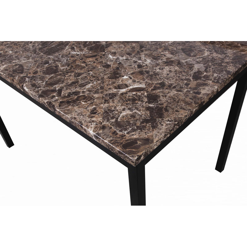 Faux Marble Top Metal Frame Dinette Table, Brown, 30”H x 48”L x 30”W