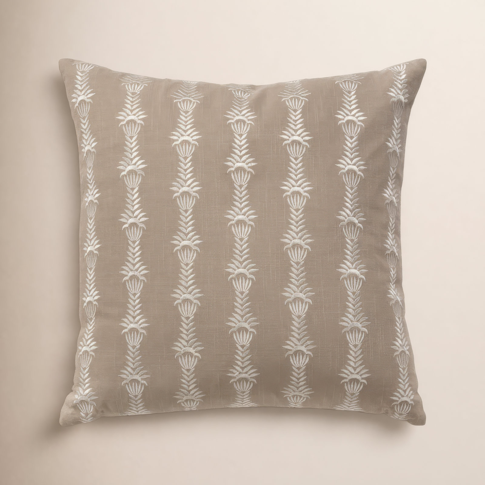 Tasha Embroidered Cotton Throw Pillow, Taupe