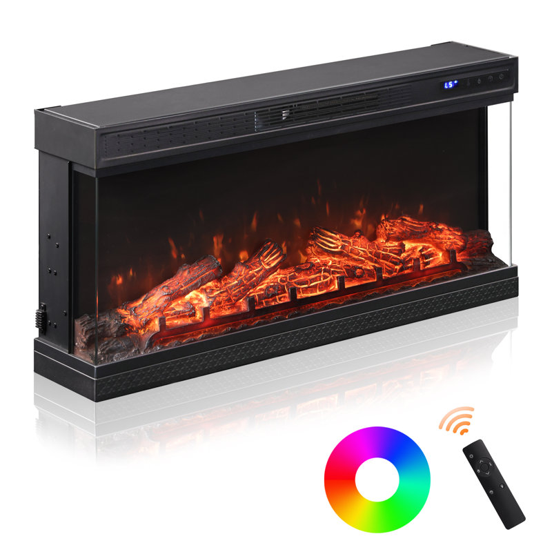 Symple Stuff 12 Colors Glass Fireplace, 36 Inch Black