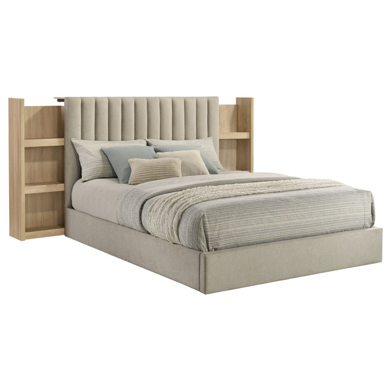 Arielle Eastern King Bookcase Panel Storage Bed Light Oak, King