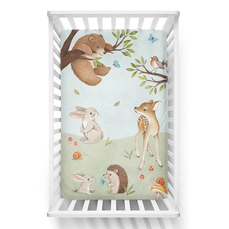Enchanted Forest Mini Crib Sheet with Woodland Animals, 100% Cotton