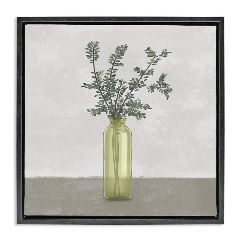 «Plant in Vase Neutral Design», toile encadrée flottante noire par Ziwei Li, Cadre flottant noir de jais, H 18 po x l 18 po