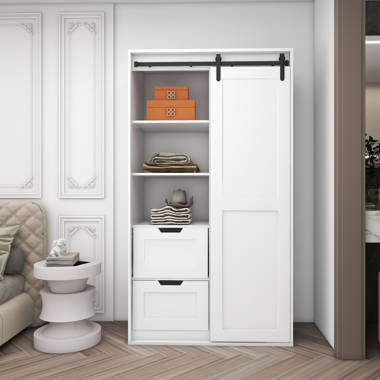 Wardrobe Armoire Clothes Storage Organizer Bedroom Closet Rack Metal Latitude Run Color: White