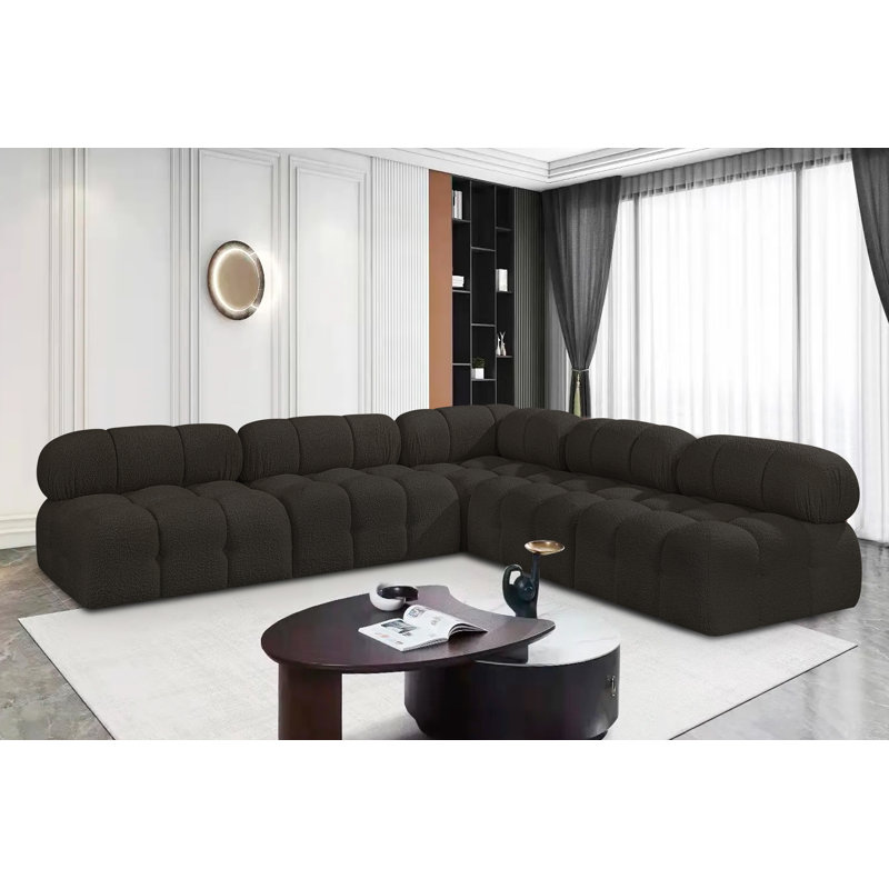 Ames Upholstered Sofa, Brown Boucle Fabric, 4 Armless, 1 Corner