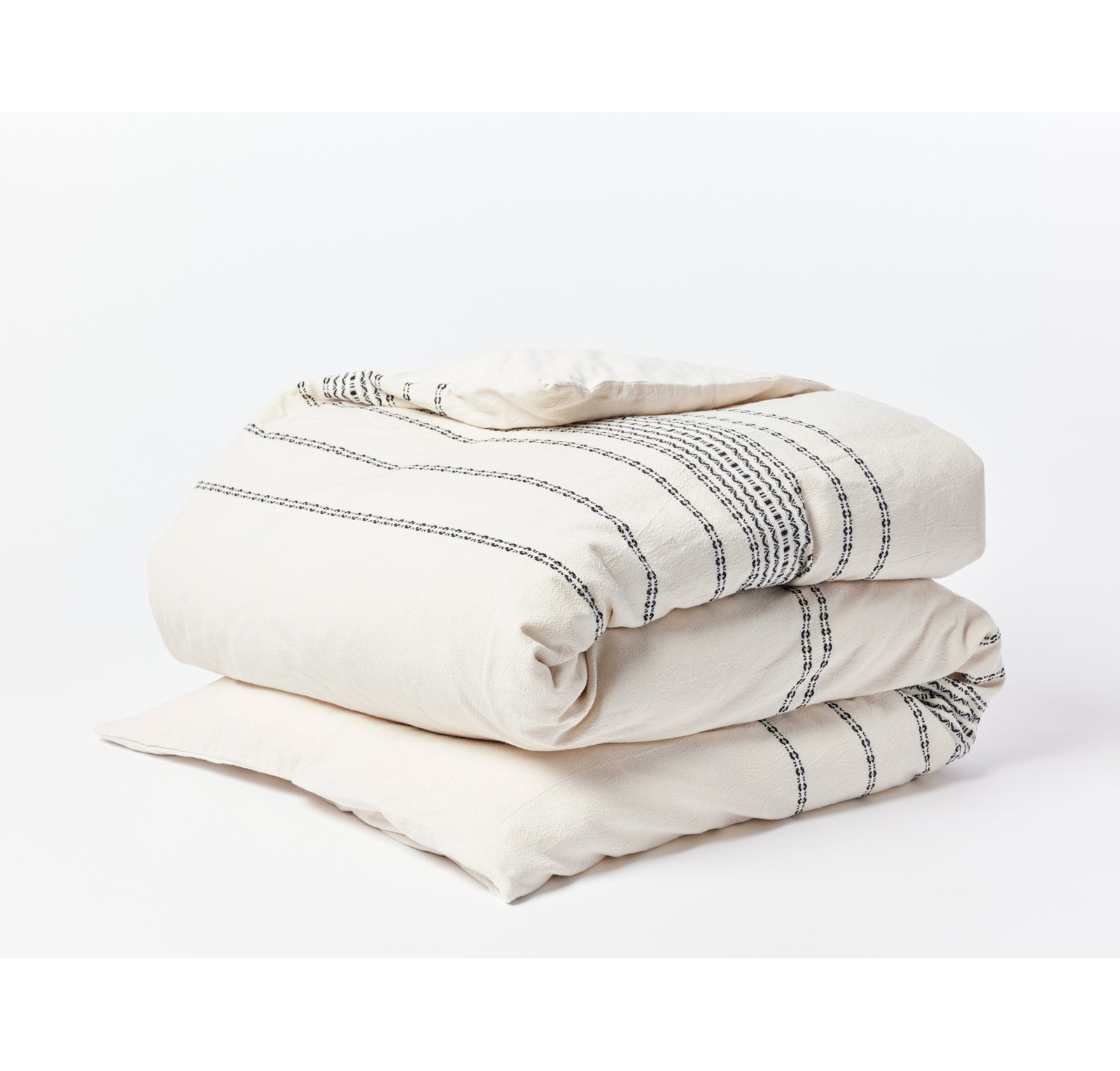 Rippled Stripe Organic Cotton Duvet Cover Set, Ivory/Black, King/Cal King Duvet Cover