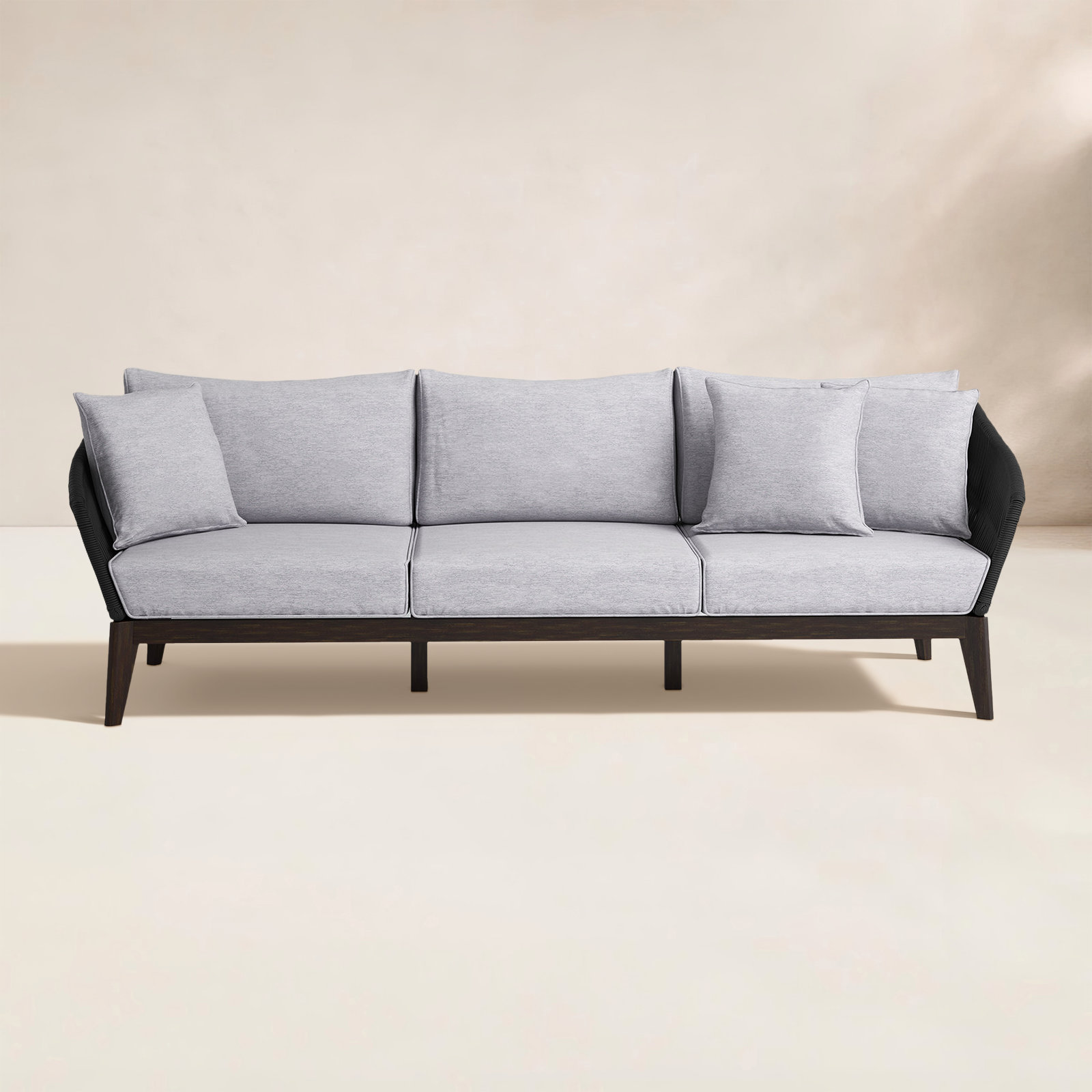 Fynn 93'' Wide Rectangle Patio Sofa with Cushions, Dark Eucalyptus