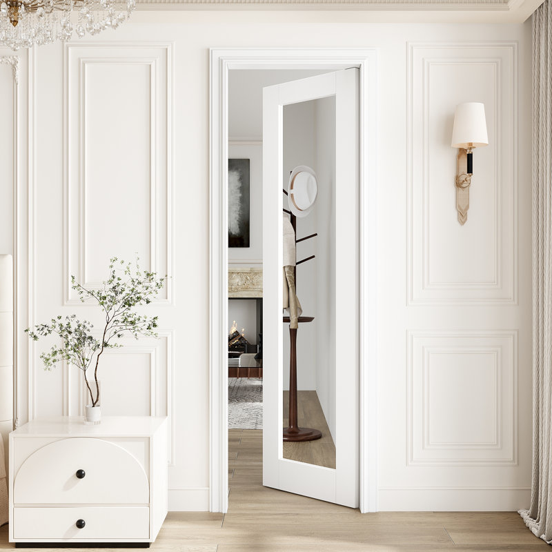 Porte intérieure à miroir pleine porte standard avec noyau blanc uni et apprêtée pour chambre à coucher et salon