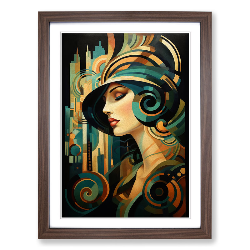 Art Deco Woman Abstract No.4 - Single Picture Frame Print on Wood, Walnut Framed, 46cm H x 34cm W x 2cm D