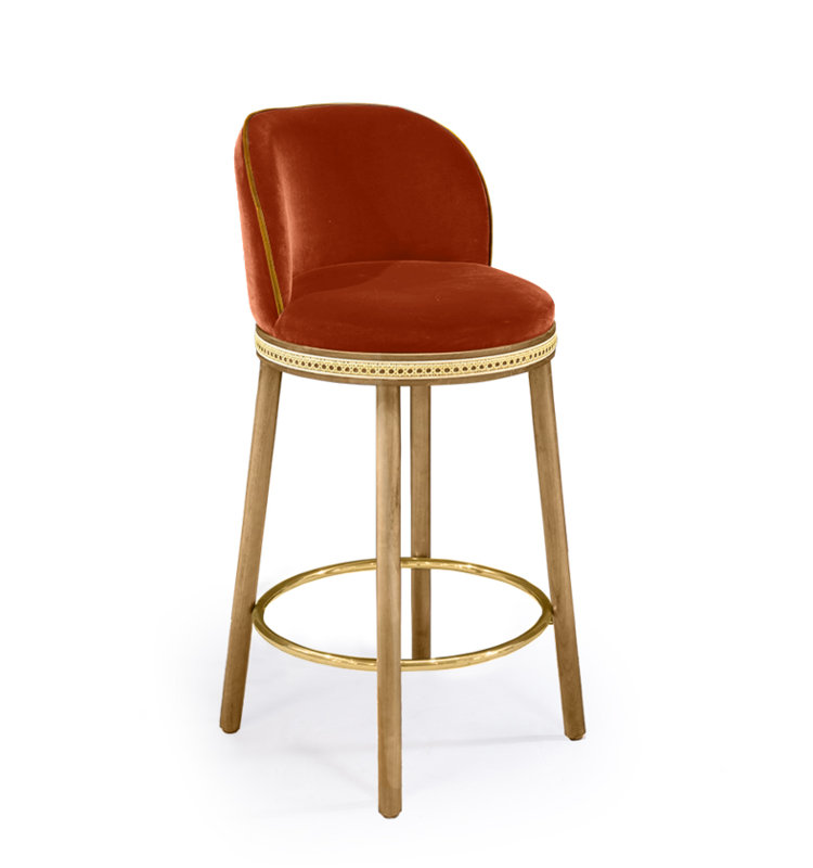 Tabouret de bar et de comptoir Alma, Feu, Laiton satiné, Tabouret de comptoir (siège d'une hauteur de 27 p